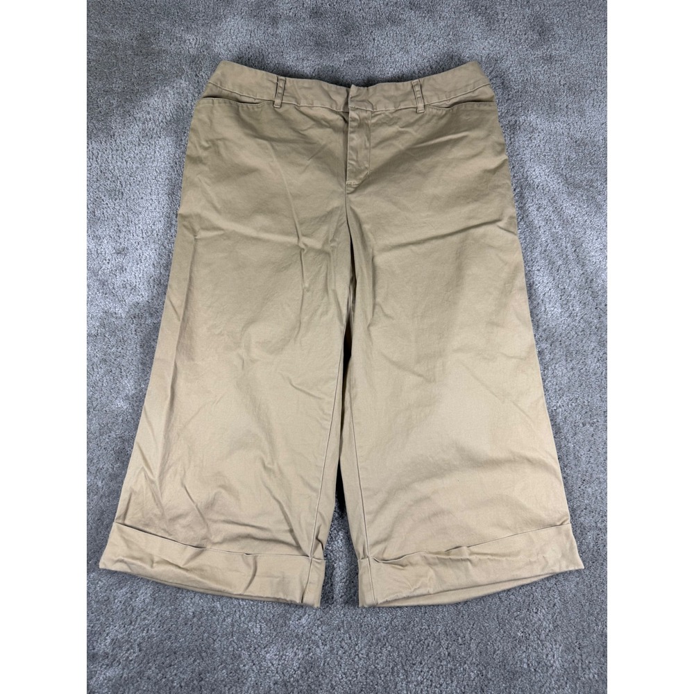 Venezia Womens Size 16 Khaki Tan Wide Leg Cropped Cuffed Pants Stretch Cotton